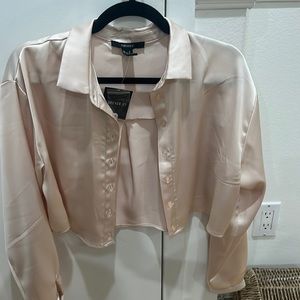 Crop satin long sleeve button brand new with Tags